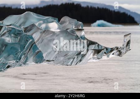 Détail de l'iceberg glaciaire provenant de la glace vêlée au large du glacier LeConte, Alaska du Sud-est, États-Unis, Océan Pacifique. Banque D'Images