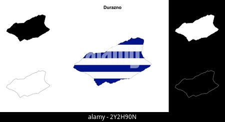 Ensemble de cartes de contour du département de Durazno Illustration de Vecteur