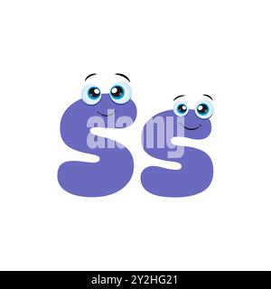 Mignon violet lettre S avec yeux Cartoon caractère. Cute abc design pour couverture de livre, affiche, carte, impression sur les vêtements de bébé, oreiller etc. Illustration de f Illustration de Vecteur