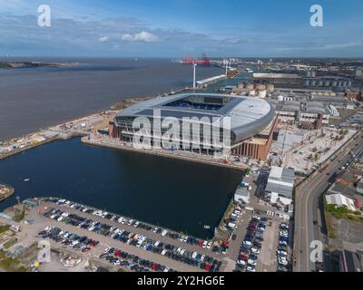 Le nouveau stade est en construction à Bramley-Moore Dock près de la rivière Mersey, Liverpool. Banque D'Images