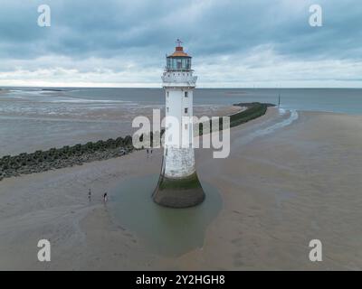 Vue aérienne du phare de New Brighton, péninsule de Wirral, Royaume-Uni. Banque D'Images