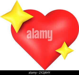 coeur 3d avec des étincelles d'étoile brillantes. Illustration vectorielle Illustration de Vecteur