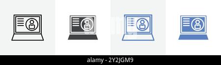 profil dans l'icône d'ordinateur portable ligne mince linéaire icônes graphiques définir en noir et blanc Illustration de Vecteur