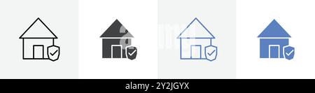 icône d'assurance de maison graphique d'icône de ligne mince linéaire défini en noir et blanc Illustration de Vecteur