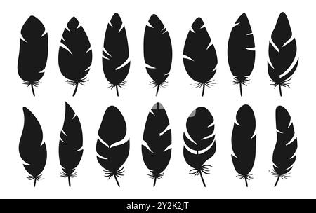 Ensemble silhouette de plumes d'oiseau. Forme stylisée de plumes d'oiseau pour ethnique boho folk compris Icône design décoré oiseaux plumes différentes silhouettes abstraites signe. Clipart d'illustration vectorielle isolée Illustration de Vecteur