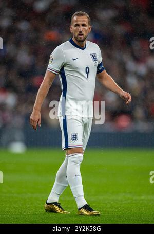 Londres, Royaume-Uni. 11 septembre 2024. Harry Kane, de l'Angleterre, réagit au match du Groupe B2 de l'UEFA Nations League entre l'Angleterre et la Finlande à Londres, le 10 septembre 2024. Crédit : Xinhua/Alamy Live News Banque D'Images