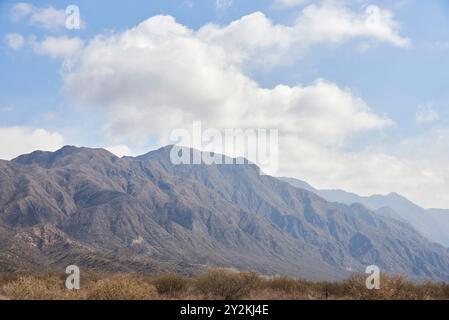 Paysage andin de montagne à Mendoza, Argentine, sous la douce lumière d'un matin d'hiver. Banque D'Images