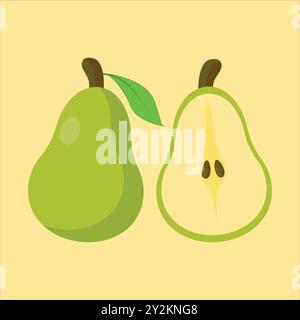 Icône de vecteur de fruit frais poire. Illustration de poire de dessin animé symbole de fruit plat vert organique. Illustration de Vecteur
