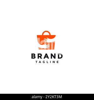Logo Higing a Shopping Bag Design. Icône de sac à provisions avec deux mains embrassant Silhouette. Illustration de Vecteur