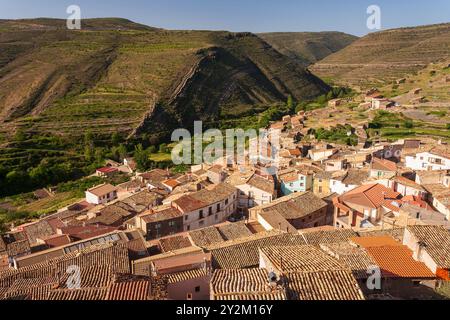 Vue Cornago. Vallée de l'Alhama. La Rioja. Espagne. Europe Banque D'Images