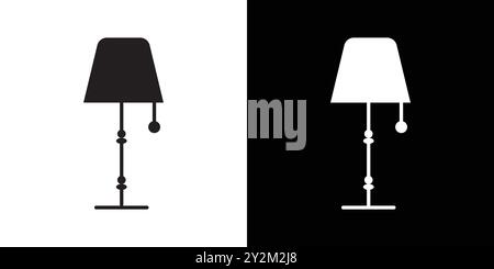 Icône de lampe de chevet de nuit vecteur d'art de ligne noire dans le signe de collection d'ensemble de contour noir et blanc Illustration de Vecteur