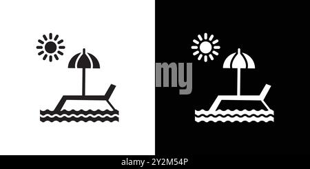 Icône de vacances d'été vecteur d'art de ligne noire dans le signe de collection d'ensemble de contour noir et blanc Illustration de Vecteur