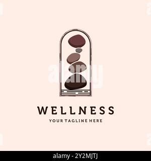 Conception d'illustration vectorielle de logo Balanced Stone ou Balancing Rock. Vintage modèle de logo d'équilibrage de roche dessiné à la main. Équilibre minimaliste moderne simple Illustration de Vecteur