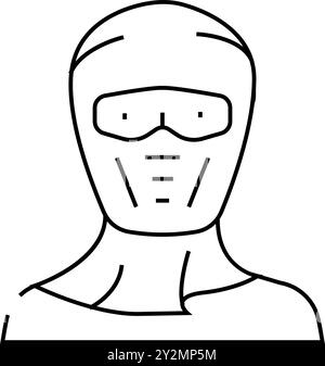 illustration vectorielle d'icône de ligne de visage de masque de ninja Illustration de Vecteur