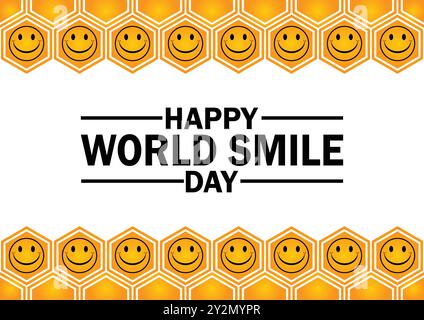 Papier peint Happy World Smile Day avec formes et typographie, bannière, carte, affiche, modèle. Bonne Journée mondiale du sourire, fond Illustration de Vecteur