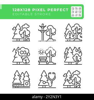 Jeu d'icônes linéaires liées à la forêt Illustration de Vecteur