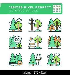Icônes de couleur RVB associées à la forêt définies Illustration de Vecteur