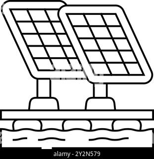 illustration vectorielle d'icône de ligne de panneau solaire flottant Illustration de Vecteur