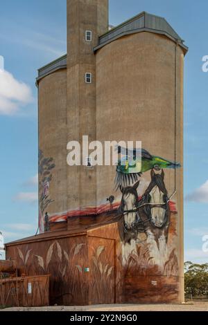 Clydesdale Horses Silo Art par Jarrod Loxton, Copeville, Australie du Sud, Australie Banque D'Images