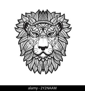 Illustration de lion de doodle zentangle dessinée à la main. Tête de lion vectorielle décorative ornée Illustration de Vecteur
