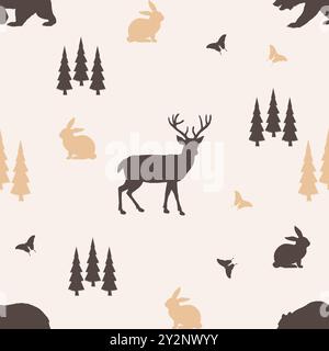 Motif de surface répétitif des animaux et arbres forestiers sans couture Banque D'Images