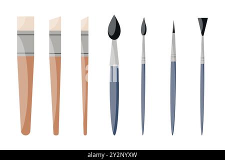 Ensemble de brosses de différentes formes. Icônes des outils de dessin. Accessoires de peinture. Illustration vectorielle Illustration de Vecteur