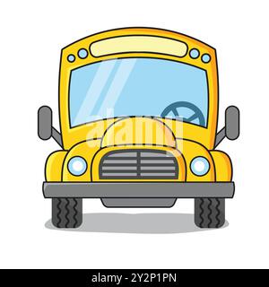 Illustration vectorielle de vue avant d'autobus scolaire de bande dessinée jaune Illustration de Vecteur