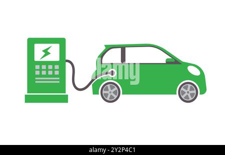 Station de charge pour véhicule électrique. Symbole de voiture électrique. Icône de voiture électrique avec câble de charge. Illustration de Vecteur