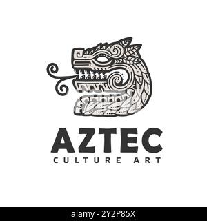 Dessin à la main Quetzalcoatl tête mexicaine Dieu aztèque graphique Illustration de Vecteur