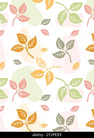 Motif sans couture coloré avec des feuilles décoratives et illustration vectorielle de forme de mousse libre Illustration de Vecteur