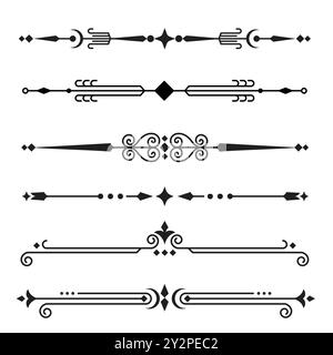 Séparateur de texte ornement élément de conception de faisceau, décoratif élégant rétro lignes de fantaisie diviseurs bordure de cadre pour vecteur de texte abstrait dessiné à la main Illustration de Vecteur