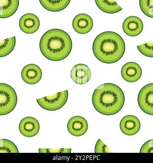 Motif vectoriel transparent de tranche de kiwi sur fond blanc Illustration de Vecteur