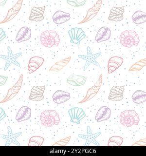 Motif marin abstrait frais et créatif sans couture. Fond Seamless Sea Life, étoile de mer, coquillages et bulles. Illustration vectorielle dessinée à la main fo Illustration de Vecteur