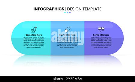 Modèle d'infographie avec icônes et 3 options ou étapes. Pilule. Peut être utilisé pour la mise en page de flux de travail, le diagramme, la bannière, la conception Web. Illustration vectorielle Illustration de Vecteur