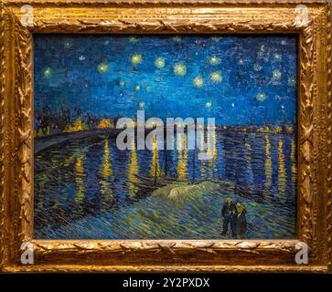 Nuit étoilée sur le Rhône, peinture du peintre post-impressionniste néerlandais Vincent van Gogh de 1888. Musée d'Orsay, Paris, France Banque D'Images