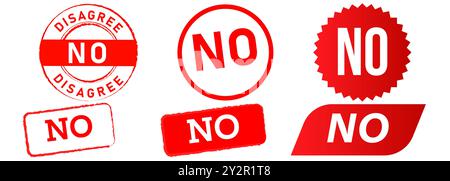 Pas de timbre badge rouge en désaccord refus rejeté refus refusé refus décision pas d'emblème conception d'étiquette collection ensemble Illustration de Vecteur