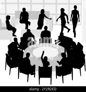 Silhouette de personnes assises dans le restaurant sur des chaises et un canapé isolé sur fond blanc. Intérieur du restaurant. Vue isométrique. Illustration vectorielle. Illustration de Vecteur