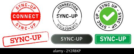 Sync-up tampon badge coloré bouton étiquette symbole de marque de connexion de synchronisation en ligne ensemble de conception collection Illustration de Vecteur