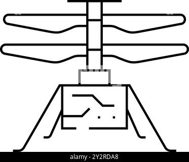 illustration vectorielle d'icône de ligne de planète d'hélicoptère mars Illustration de Vecteur