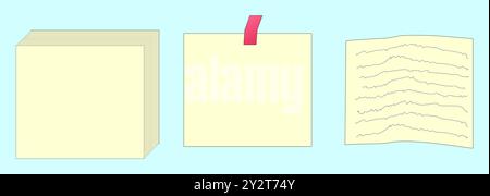 Motif sans couture comprenant une pile de papiers pour bloc-notes, un post-it individuel et une page de bloc-notes avec des griffonnages, idéal pour les thèmes de la rentrée des classes et Illustration de Vecteur