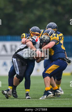 Coventry, Royaume-Uni. 7 septembre 2024, BRITBALL XXXVI BAFA Adult contact Division 2 Championship final Sandwell Steelers v Colchester Gladiators, Butts Park sont Banque D'Images