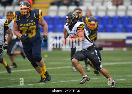 Coventry, Royaume-Uni. 7 septembre 2024, BRITBALL XXXVI BAFA Adult contact Division 2 Championship final Sandwell Steelers v Colchester Gladiators, Butts Park sont Banque D'Images