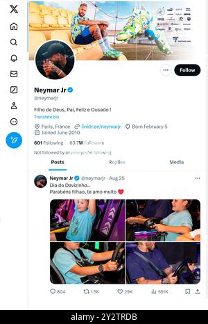 'X' - anciennement Twitter - page (septembre 2024) de Neymar Jr - footballeur Banque D'Images
