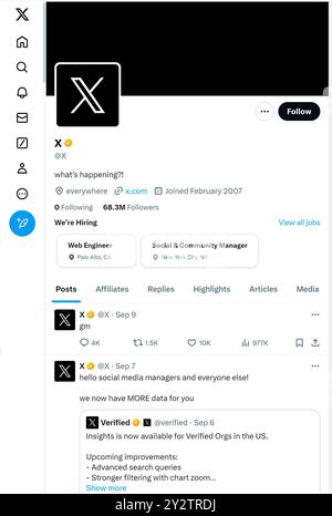 'X' - anciennement Twitter - page (septembre 2024) de 'X' - anciennement Twitter Banque D'Images