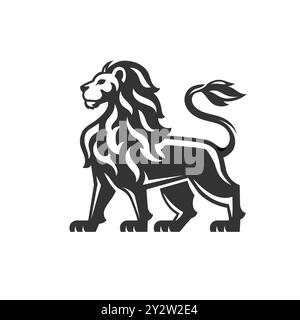 symbole de mascotte de lion héraldique, vecteur de couleur noir et blanc Illustration de Vecteur