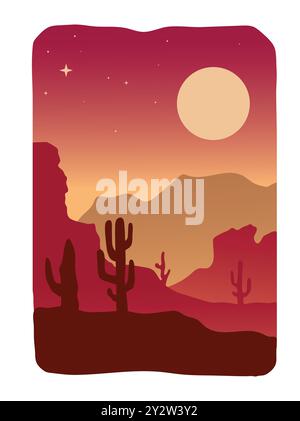 beau paysage de paysage désertique avec des montagnes de cactus, illustration vectorielle de fond de désert abstrait Illustration de Vecteur