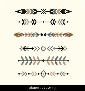 Divide Vector ensemble de frontières ethniques décoratives avec des motifs amérindiens Illustration de Vecteur