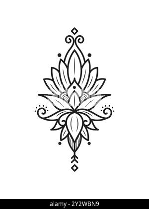 Modèle de fleur de lotus de contour pour dessin de henné et illustration vectorielle de conception de tatouage Illustration de Vecteur