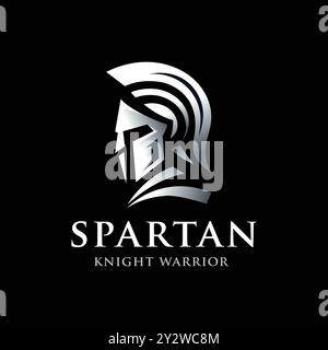 Spartan Knight Soldier, symbole de guerrier grec sur fond noir Illustration de Vecteur