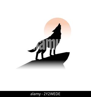 Pleine lune avec illustration vectorielle Howling Wolf Silhouette Illustration de Vecteur